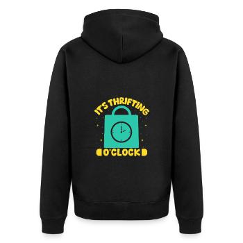 Thrift Shopper It´s Thrifting O´Clock Thrift Store - Unisex Premium Bio Zip Hoodie - Schwarz - Hinten - Nico (187cm)