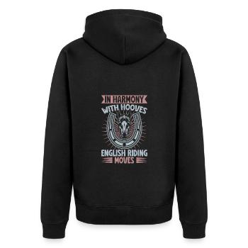 Hobby Horse Rider HOves - Moves English Riding - Unisex Premium Bio Zip Hoodie - Schwarz - Hinten - Nico (187cm)