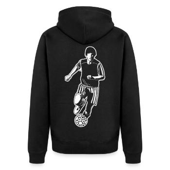 Fußballspieler Zeichnung - Unisex Premium Bio Zip Hoodie - Schwarz - Hinten - Nico (187cm)