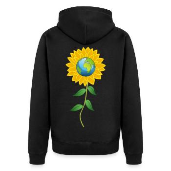 Planet Erde und Sonnenblume - Unisex Premium Bio Zip Hoodie - Schwarz - Hinten - Nico (187cm)