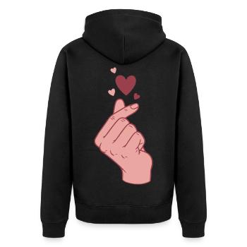 Kpop Cœur de doigt Coréen Pop Amour mignon Coréen - Veste à capuche bio Premium Unisexe - noir - Dos - Nico (187cm)