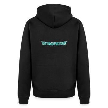 Astrophysik - Unisex Premium Bio Zip Hoodie - Schwarz - Hinten - Nico (187cm)