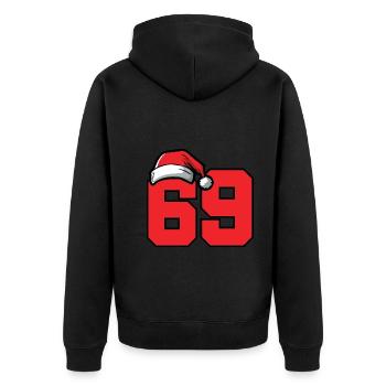69 Zahl Weihnachten - Unisex Premium Bio Zip Hoodie - Schwarz - Hinten - Nico (187cm)