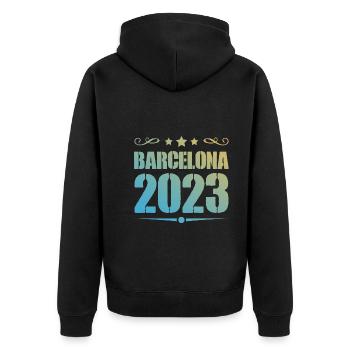 Barcelona 2023 - Unisex Premium Bio Zip Hoodie - Schwarz - Hinten - Nico (187cm)
