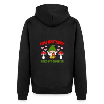 Low Battery Need More Gnomes Lawn Gnome Fun Gift - Unisex Premium Organic Zip Hoodie - black - Back - Nico (187cm)