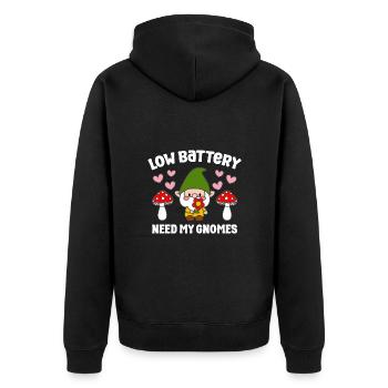 Low Battery Need More Gnomes Funny Gardening Gnome - Unisex Premium Bio Zip Hoodie - Schwarz - Hinten - Nico (187cm)