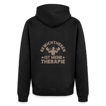 Fitness Bodybuilder Gewichtheben Meine Therapie - Unisex Premium Bio Zip Hoodie - Schwarz - Hinten - Nico (187cm)
