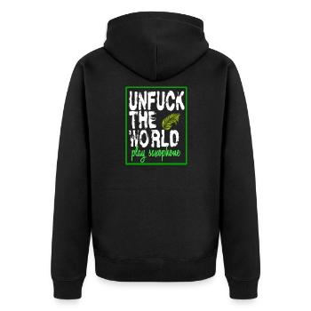 saxophone - Unisex Premium Organic Zip Hoodie - black - Back - Nico (187cm)