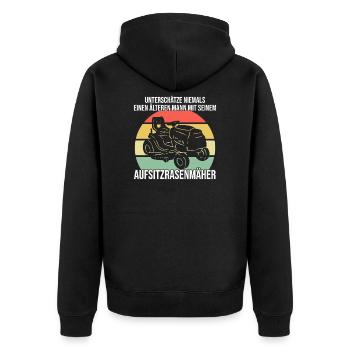 Gartenfreund Spruch für Rentner mit Rasenmäher - Unisex Premium Bio Zip Hoodie - Schwarz - Hinten - Nico (187cm)