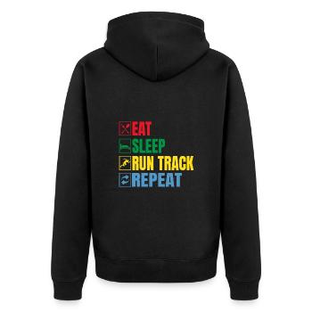 Track And Field Athletes Eat Sleep Run Track - Unisex Premium Organic Zip Hoodie - black - Back - Nico (187cm)