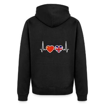 Chine Grande-Bretagne Drapeau chinois britannique - Veste à capuche bio Premium Unisexe - noir - Dos - Nico (187cm)