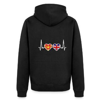 Nordmazedonien Großbritannien Flagge - Unisex Premium Bio Zip Hoodie - Schwarz - Hinten - Nico (187cm)