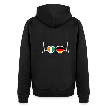 Elfenbeinküste Deutschland Herzschlag Flagge - Unisex Premium Bio Zip Hoodie - Schwarz - Hinten - Nico (187cm)