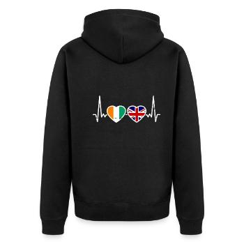 Ivory Coast Great Britain Heartbeat Flag - Unisex Premium Organic Zip Hoodie - black - Back - Nico (187cm)