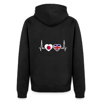 Japan Großbritannien Herzschlag Flagge Japaner - Unisex Premium Bio Zip Hoodie - Schwarz - Hinten - Nico (187cm)