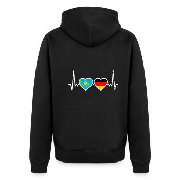 Kasachstan Deutschland Herzschlag Flagge - Unisex Premium Bio Zip Hoodie - Schwarz - Hinten - Nico (187cm)