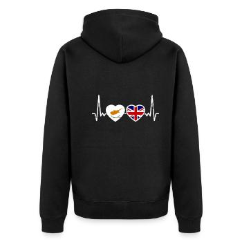 Zypern Großbritannien Herzschlag Flagge - Unisex Premium Bio Zip Hoodie - Schwarz - Hinten - Nico (187cm)