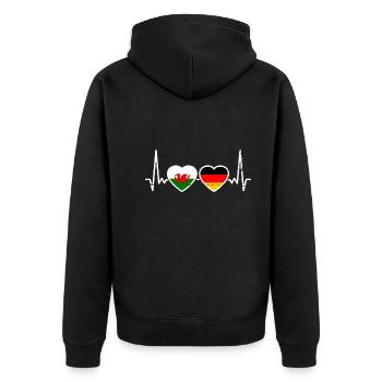 Wales Deutschland Herzschlag Flagge Waliser - Unisex Premium Bio Zip Hoodie - Schwarz - Hinten - Nico (187cm)