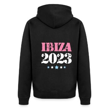 Ibiza 2023 - Unisex Premium Bio Zip Hoodie - Schwarz - Hinten - Nico (187cm)