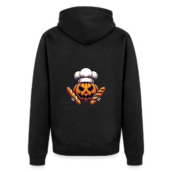 Halloween Kürbis mit Bäckermütze und Brot - Unisex Premium Bio Zip Hoodie - Schwarz - Hinten - Nico (187cm)