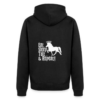Icelandic Horse: Islandpferd Pferd Pony Merch - Unisex Premium Bio Zip Hoodie - Schwarz - Hinten - Nico (187cm)