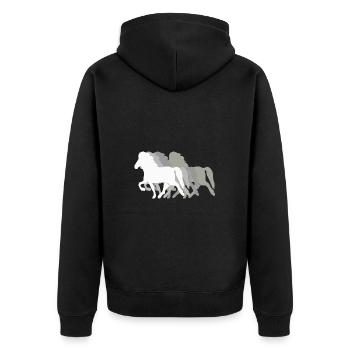 Icelandic Horse: Islandpferd Pferd Pony Merch - Unisex Premium Bio Zip Hoodie - Schwarz - Hinten - Nico (187cm)
