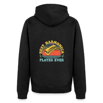 Funny Harmonica Player Best Player Ever Harmonica - Unisex Premium Organic Zip Hoodie - black - Back - Nico (187cm)