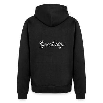 Speedway - Unisex Premium Bio Zip Hoodie - Schwarz - Hinten - Nico (187cm)