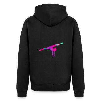 turnerin, yoga,sport,übungen,tanzen,gymnastik - Unisex Premium Bio Zip Hoodie - Schwarz - Hinten - Nico (187cm)