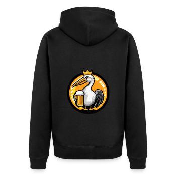 Pelikan Vogel Bier - Unisex Premium Bio Zip Hoodie - Schwarz - Hinten - Nico (187cm)