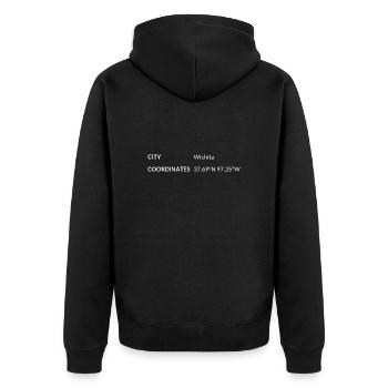 Wichita Kansas USA Koordinaten - Unisex Premium Bio Zip Hoodie - Schwarz - Hinten - Nico (187cm)