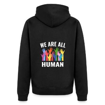 We are all human Gleichberechtigung - Unisex Premium Bio Zip Hoodie - Schwarz - Hinten - Nico (187cm)