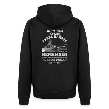 DENKEN SIE AN USS Nevada BB36 - Pearl Harbor WW2 - Unisex Premium Bio Zip Hoodie - Schwarz - Hinten - Nico (187cm)