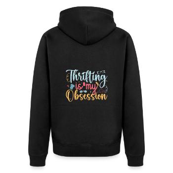 Thrift Shopper Thrifting Is My Obsession Thrift - Unisex Premium Bio Zip Hoodie - Schwarz - Hinten - Nico (187cm)
