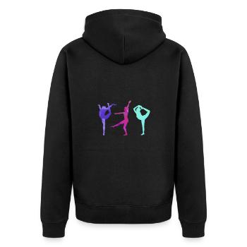turnerin, yoga,sport,übungen,tanzen,gymnastik - Unisex Premium Bio Zip Hoodie - Schwarz - Hinten - Nico (187cm)
