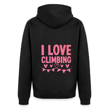 Ich liebe Klettern - Unisex Premium Bio Zip Hoodie - Schwarz - Hinten - Nico (187cm)