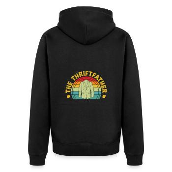 Thrift Shopper The Thriftfather Thrift Store - Unisex Premium Bio Zip Hoodie - Schwarz - Hinten - Nico (187cm)
