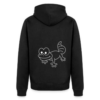 Gecko Comic Tier - Unisex Premium Bio Zip Hoodie - Schwarz - Hinten - Nico (187cm)