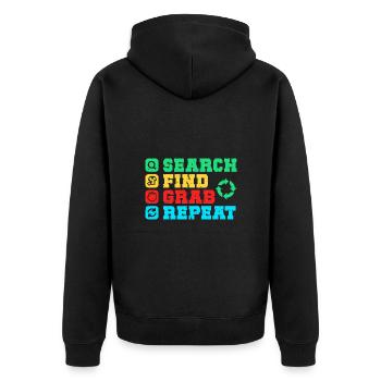 Thrift Shopper Search Find Grab Thrift Store - Unisex Premium Organic Zip Hoodie - black - Back - Nico (187cm)