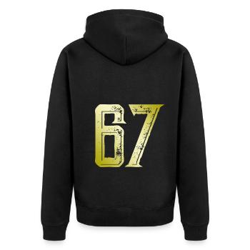 67 Zahl Symbol - Unisex Premium Bio Zip Hoodie - Schwarz - Hinten - Nico (187cm)