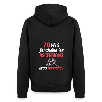 Vélo 70 ans ascension avec panache anniversaire - Veste à capuche bio Premium Unisexe - noir - Dos - Nico (187cm)