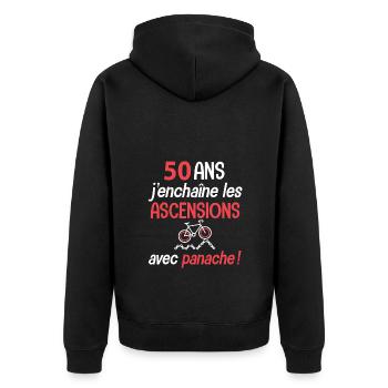 Velo 50 ans ascension avec panache anniversaire - Veste à capuche bio Premium Unisexe - noir - Dos - Nico (187cm)