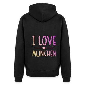 I Love München - Unisex Premium Bio Zip Hoodie - Schwarz - Hinten - Nico (187cm)