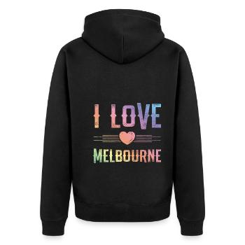 I Love Melbourne - Unisex Premium Bio Zip Hoodie - Schwarz - Hinten - Nico (187cm)