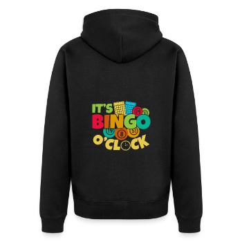 Bingo Game It´s O´Clock Bingo - Unisex Premium Bio Zip Hoodie - Schwarz - Hinten - Nico (187cm)