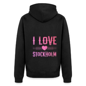 I Love Stockholm - Unisex Premium Bio Zip Hoodie - Schwarz - Hinten - Nico (187cm)