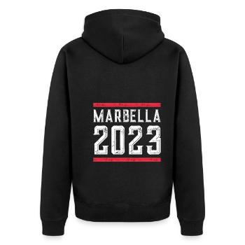 Marbella 2023 - Unisex Premium Organic Zip Hoodie - black - Back - Nico (187cm)