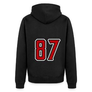 87 Zahl Symbol - Unisex Premium Bio Zip Hoodie - Schwarz - Hinten - Nico (187cm)