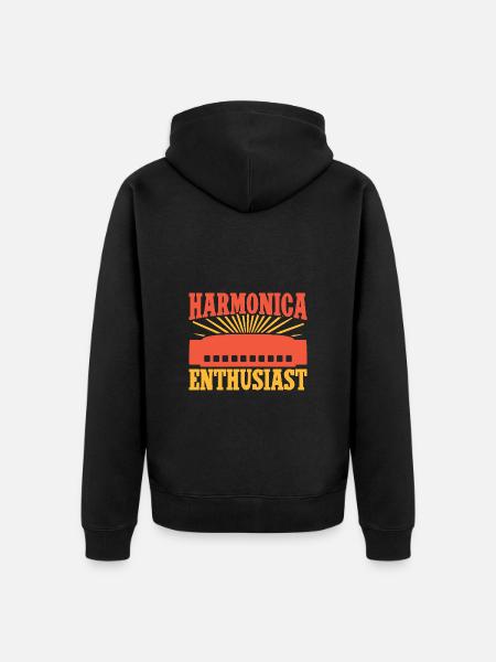 Funny Harmonica Player Enthusiast Harmonica - Unisex Premium Organic Zip Hoodie - black