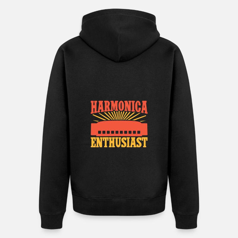 Funny Harmonica Player Enthusiast Harmonica - Unisex Premium Organic Zip Hoodie - black